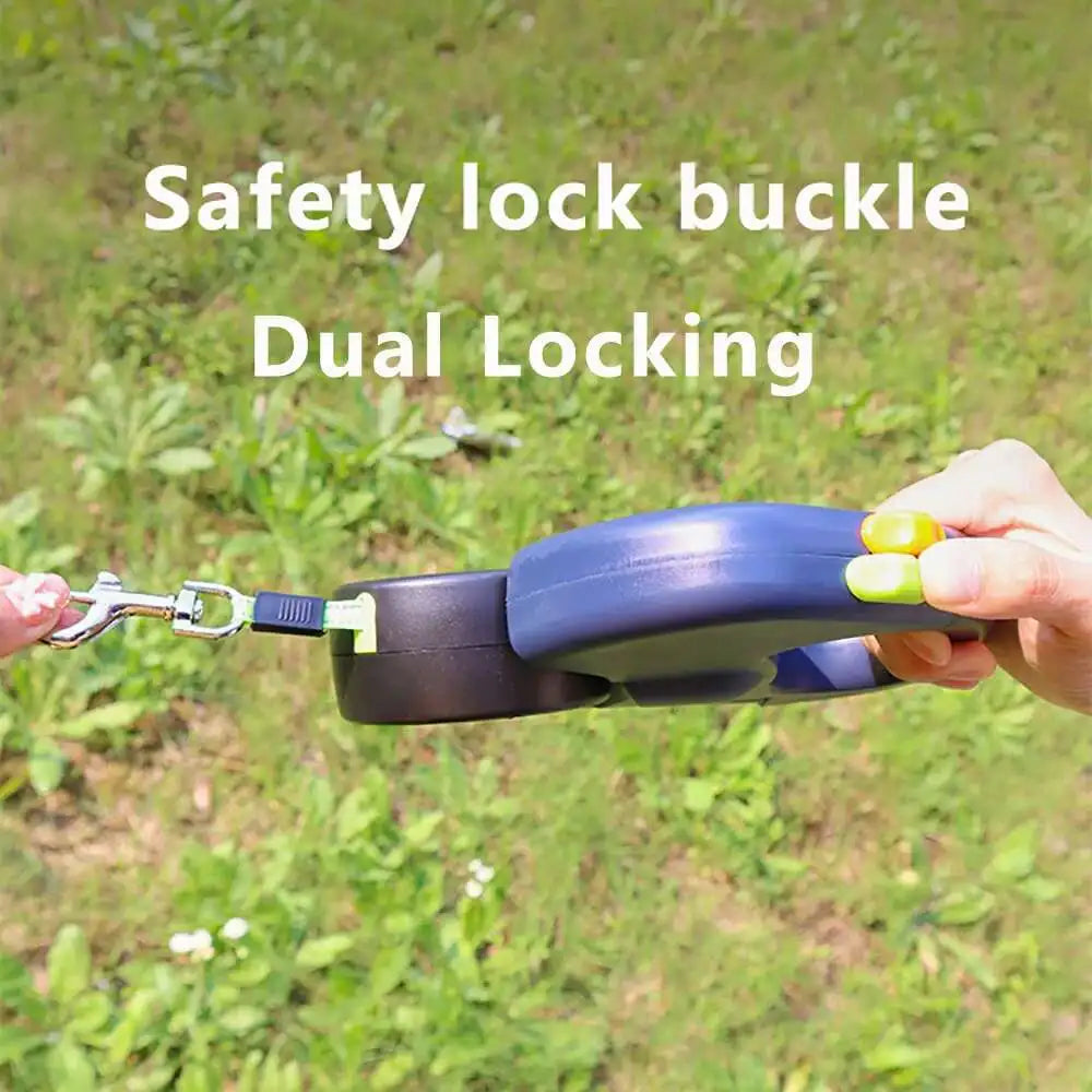 Dual Retractable Dog Leash 3m – 360° No-Tangle with LED Flashlight & Waste Bag Holder