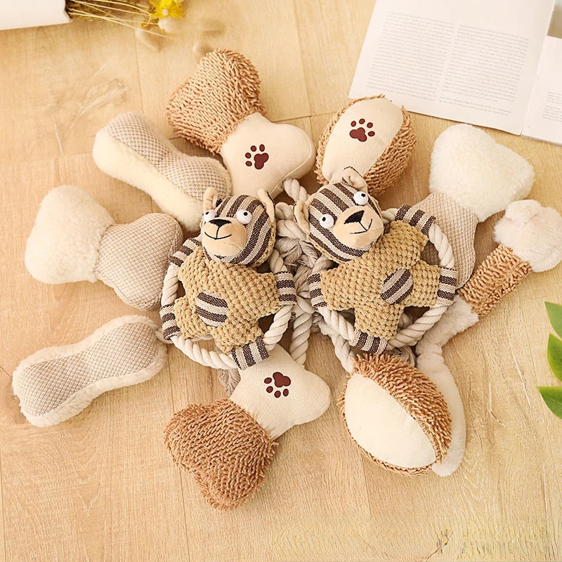 Dog Chew Toy – Cotton Rope & Canvas Dog Toy with Sound, Bite-Resistant Knot Design