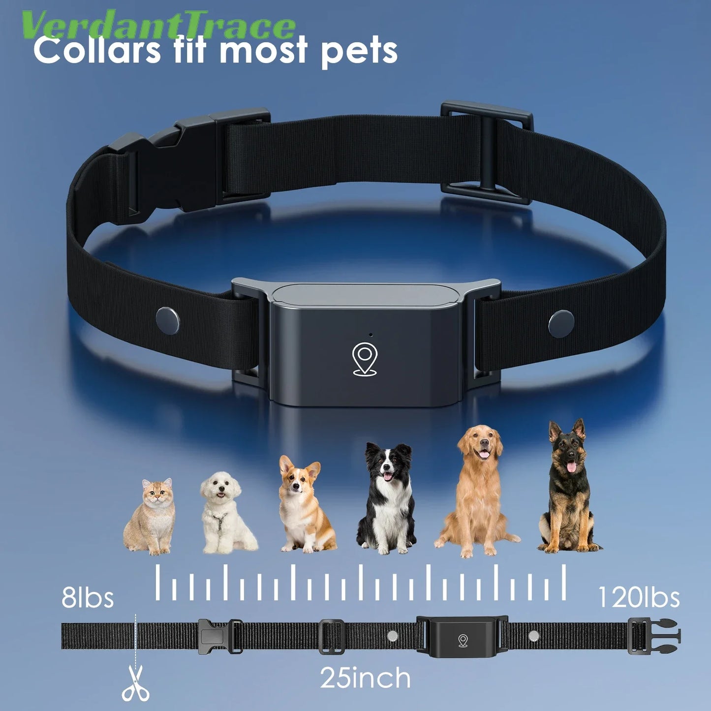 VerdantTrace Smart GPS Pet Collar – Waterproof 4G Tracker with Real-Time Location for Dogs & Cats