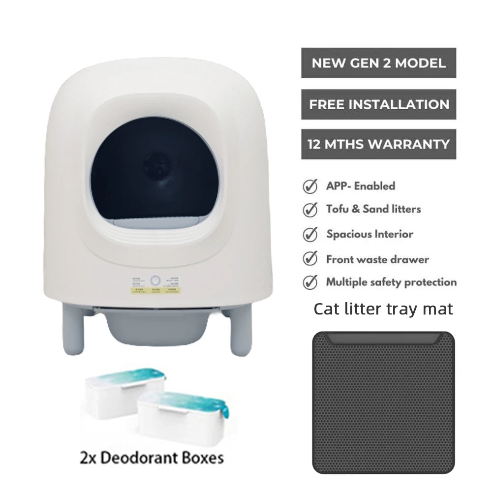 Petree 2.0 pro 2024 56L Automatic Smart Cat Litter Box Self Cleaning Fully Enclosed Cat Litter Box Pet Toilet Litter Tray