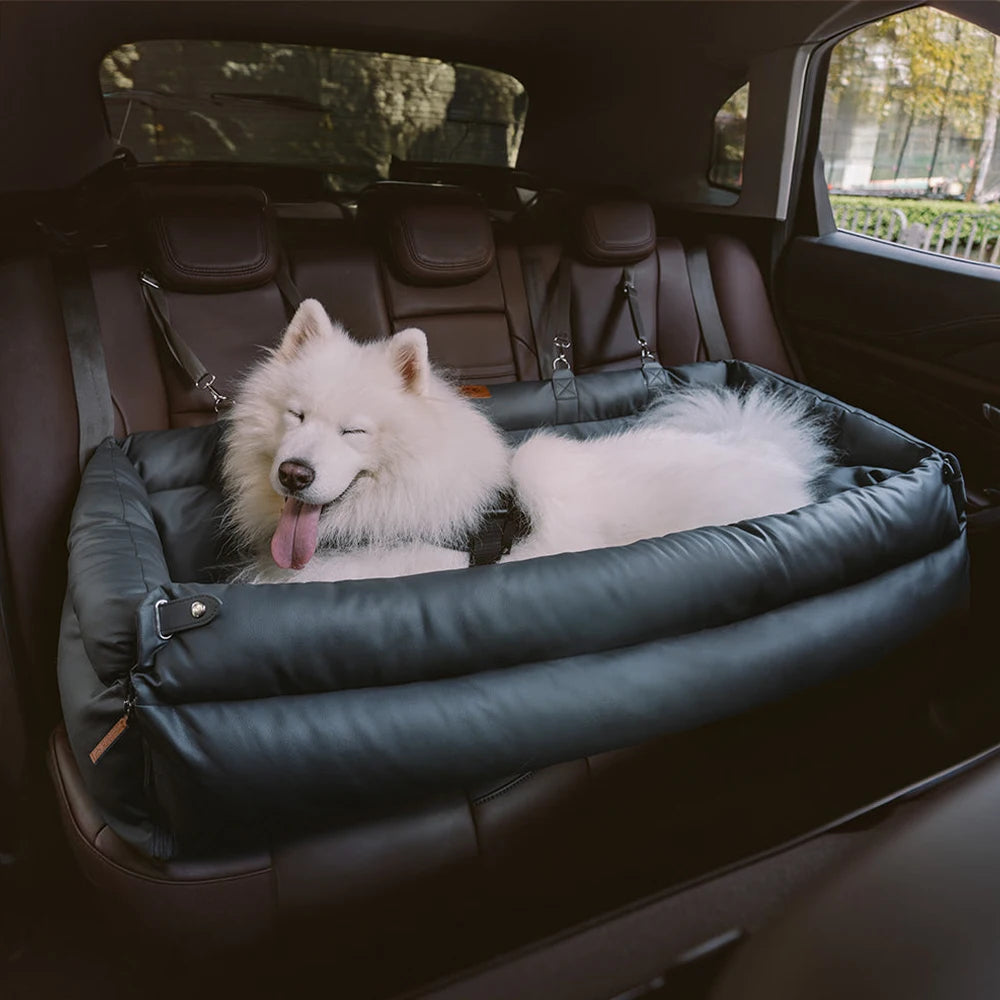 Faux Leather Pet Booster Seat – Travel Bed for Cats & Dogs