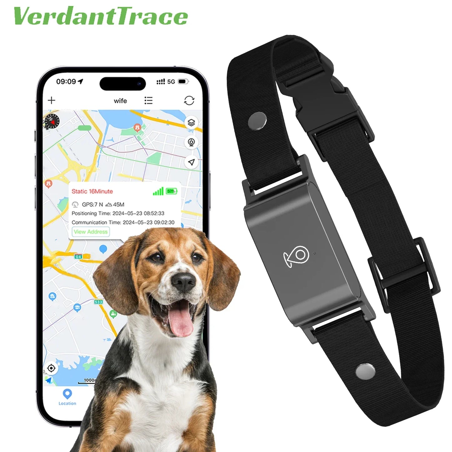 VerdantTrace Smart GPS Pet Collar – Waterproof 4G Tracker with Real-Time Location for Dogs & Cats