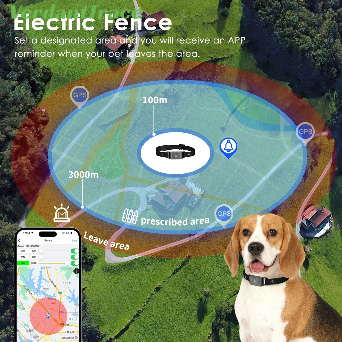 VerdantTrace Smart GPS Pet Collar – Waterproof 4G Tracker with Real-Time Location for Dogs & Cats